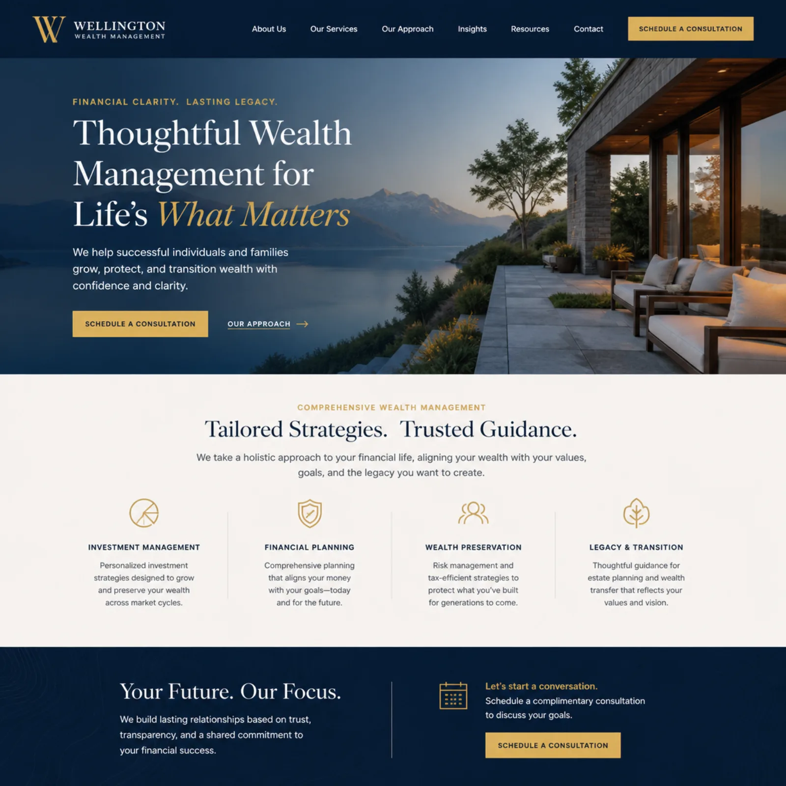 Wealth management firm website built by Slash showing premium editorial design with consultation-focused conversion path